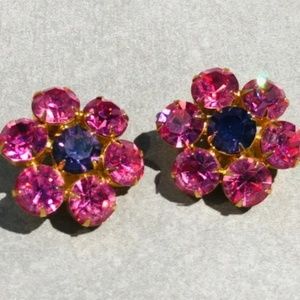 Marie Ferra Pink/Purple Rhinestone Flower Clip On 